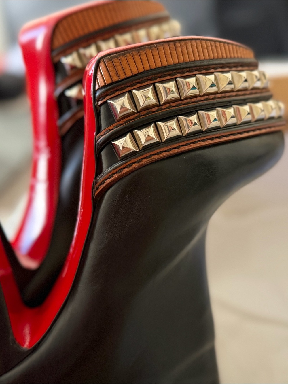 Christian Louboutin Taclou Booty Black Leather Studded Platform Zip Boots US 7.5 - Picture 4 of 9